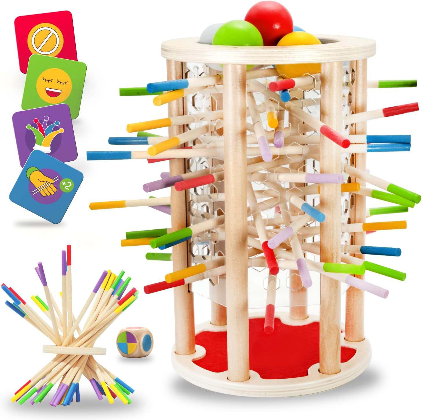 Sutoly Montessori Spielzeug ab 3 Jahren - Pädagogisches Brettspiel mit bunten Stäben, Würfeln & Karten - Holzspielzeug für Jungen und Mädchen 3-9 Jahre - Kinderspiel ab 3 Jahren